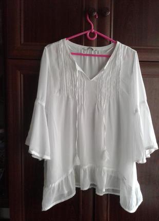 Брендова білосніжна капронова блузка в стилі бохо tom tailor