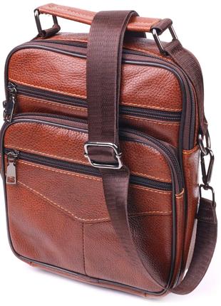 Отличная мужская сумка с ручкой кожаная 21277 Vintage Рыжая GG