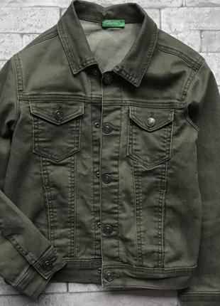 Брендова джинсовка benetton хаки джинсовая куртка