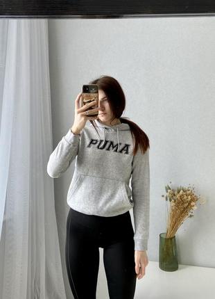 Худи пума женское серое на флисе флисовое с капюшоном puma спо...