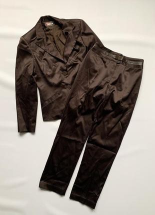 Винтажный атласный брючный костюм жакет пиджак и штаны брюки t...