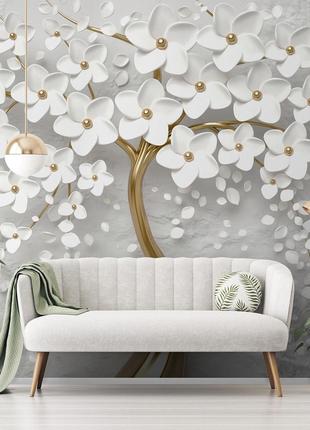 Фотообои красивых цветов 368 x 280 см 3D Золотое дерево с белы...