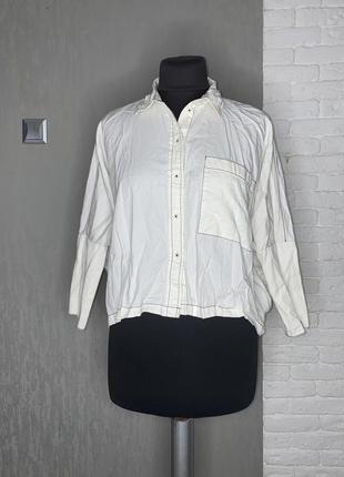 Укороченная блуза рубашка оверсайз с черной строчкой topshop, m