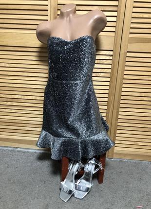 Платье блестящее серебристое topshop м