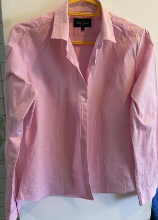 Розовая базовая оверсайз рубашка хлопок котоновая