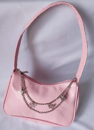 Розовая сумочка багет с бабочками