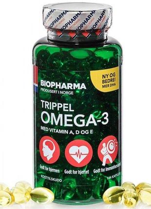 Рыбий жир с Омега 3 Biopharma Trippel Omega-3 144 капсулы прои...