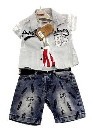 Детские костюмы 1, 2 года Турция летний с шортами джинсовый дл...