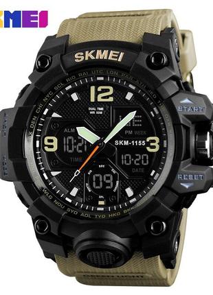 Спортивные мужские часы Skmei 1155 Black-Khaki водостойкие нар...