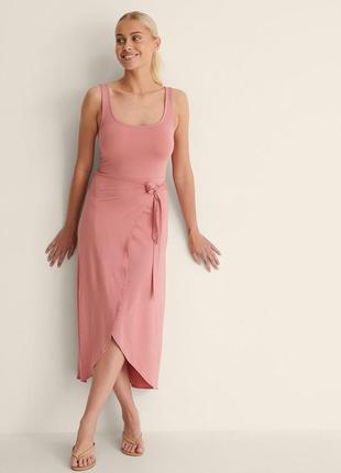 Трикотажное летнее розовое платье на запах na-kd s, m, 36, 38,...