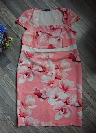 Красивое розовое платье в цветы большой размер батал 50/52