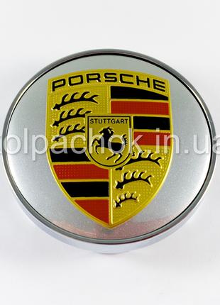 Колпачок на диски Porsche хром/цветной лого/серый фон (56-60мм)