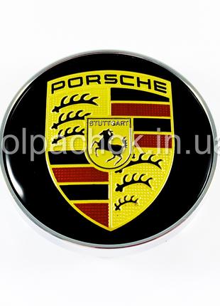 Колпачок на диски Porsche хром/цветной лого/черный фон (56-60мм)