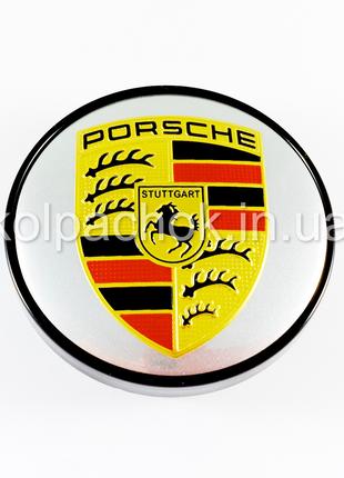 Колпачок на диски Porsche черый/цветной лого/серый фон (56-60мм)