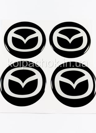 Наклейки для колпачков на диски Mazda черные/белый лого/2 (50мм)