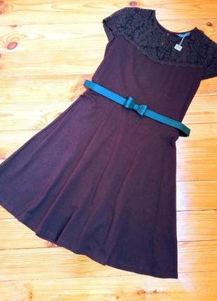 Бордова бавовняна сукнч з мереживом/ хлопковое платье с кружевом