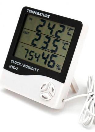 Термометр-гігрометр htc-2 з годинником та виносним датчиком те...