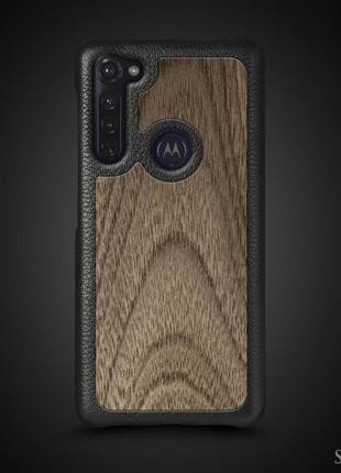 Кожаная накладка Stenk WoodBacker для Motorola Moto G Pro Чёрная