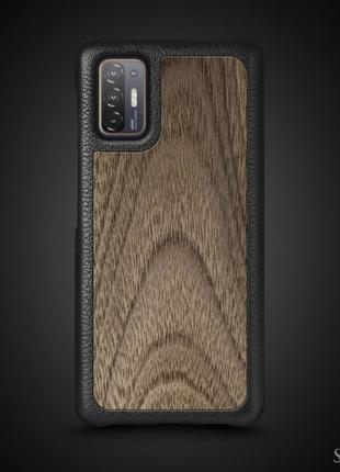 Кожаная накладка Stenk WoodBacker для HTC Desire 21 Pro 5G Чёрная