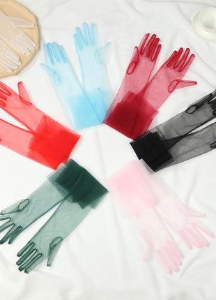 Длинные фатиновые перчатки прозрачные, перчатки для фотосессии...