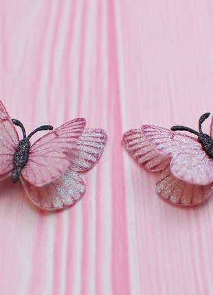 Набор заколок для волос 2 штуки бабочки пудро-розовые 713