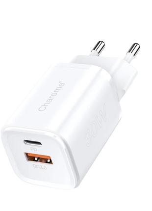 Зарядное устройство (зарядка) CHAROME C11 Type-C + USB 30 W Бе...