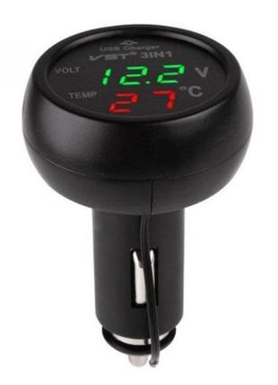 Часы термометр + вольтметр VST 706-4 в прикуриватель + USB (ЗЕ...