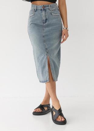 Юбка джинсовая миди с разрезом спереди