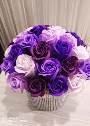 Букет из мыльных роз в коробке "Фиолетовые краски"