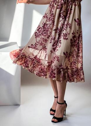 Шифоновое платье в цветочек миди, цветочное шифоновое платье