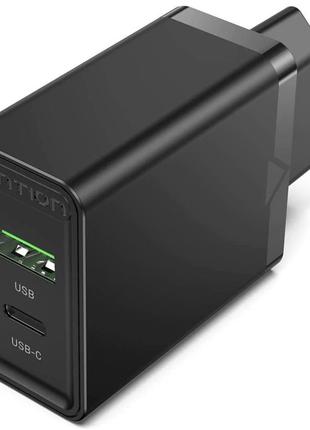 Мережевий зарядний пристрій Vention USB Type C + QC4.0 (18-20W...