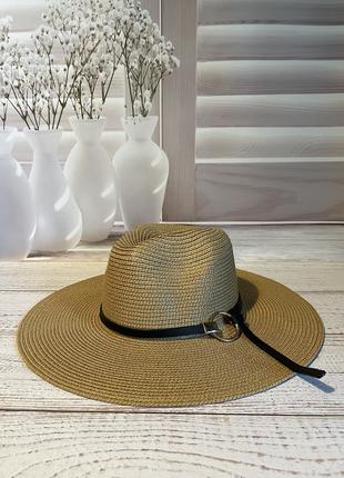 Женская солнцезащитная соломенная шляпа федора бежевая (55-59)