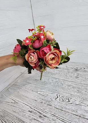 Букет искусственных цветов пионовидная роза красный 30 см