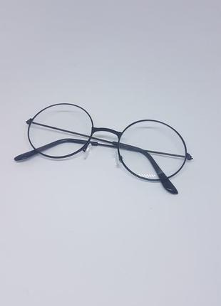 Имиджевые очки нулевки прозрачные унисекс круглые (черные)