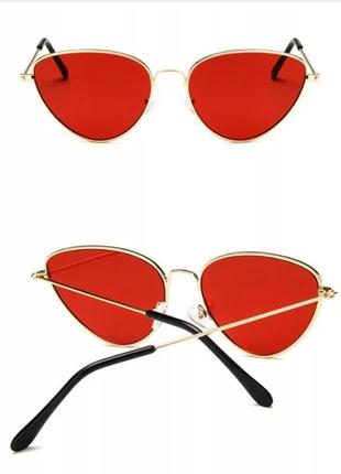 Солнцезащитные имиджевые очки кошачий глаз Oxa красные в метал...