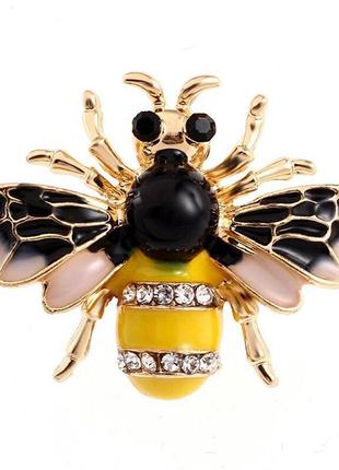 Брошь булавка пчела с камнями желто-черная