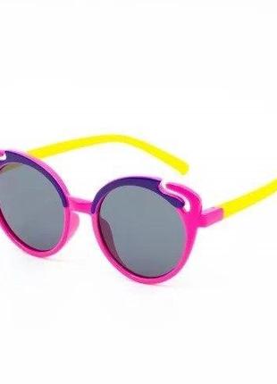 Детские очки солнцезащитные розовые с яркими вставками бабочка