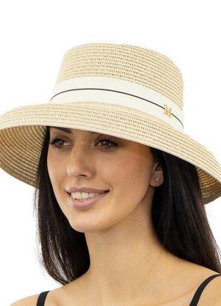 Шляпа солнцезащитная соломенная женская абажур кремовая 54-58