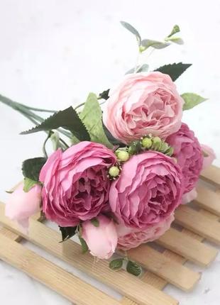 Букет пионов искусственные цветы разноцветные розовые 30 см