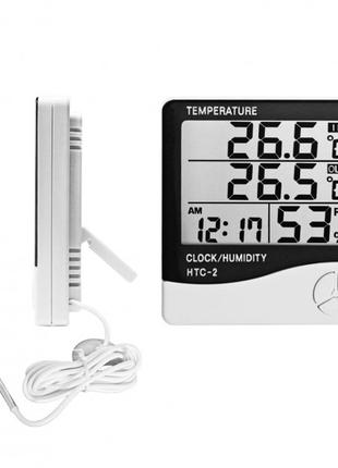 Цифровой термогигрометр HTC- 2 с выносным датчиком часами буди...