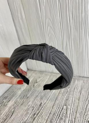 Женский обруч - чалма для волос ободок трикотажный серый