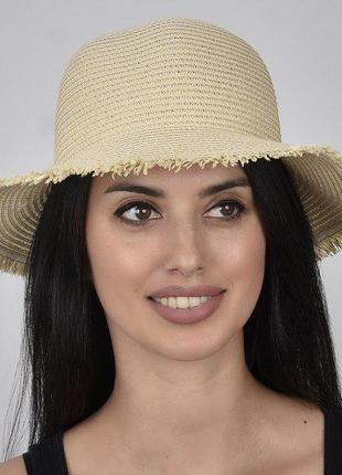 Женская соломенная солнцезащитная шляпа светло - бежевая с бах...