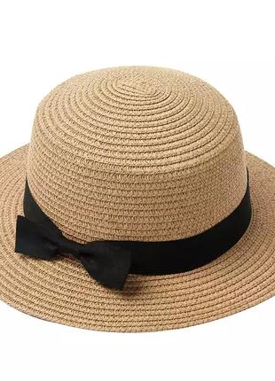 Женская солнцезащитная соломенная шляпа канотье Oxa бежевая (5...