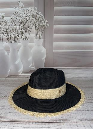 Женская солнцезащитная соломенная шляпа федора Мисти черная (5...