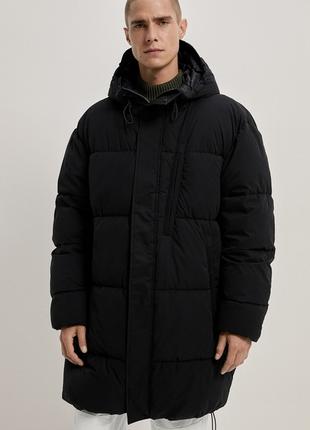 1, Тепла чорна чоловіча зимова довга куртка парку Zara Розмір XL