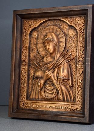 Ікона Богородиця Семистрільна дерев'яна різьблена Розмір 26,5 ...