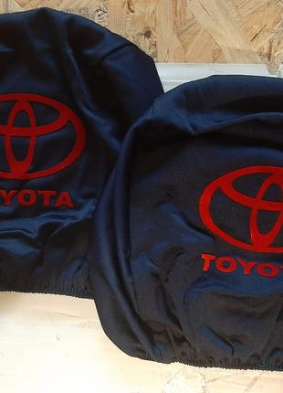 Чехлы на подголовник Тойота Toyota темно синие с красным 2 шт