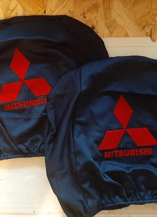 Чехлы на подголовник Мицубиси Mitsubishi темно-синие с красным...