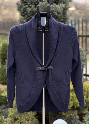Оригинальный свитер кардиган темно-синий на застежку s-m