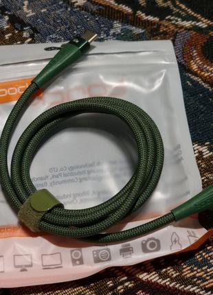 Кабель toocki type-c->type-c 1м 60вт метр провод шнур зеленый